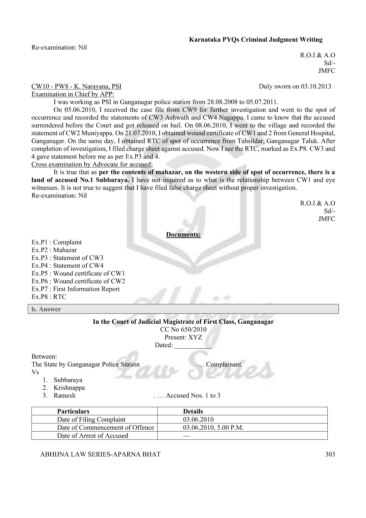 Judgment Writing Book (Civil & Criminal) for Mains [Karnataka Judiciary Law Paper II & III]